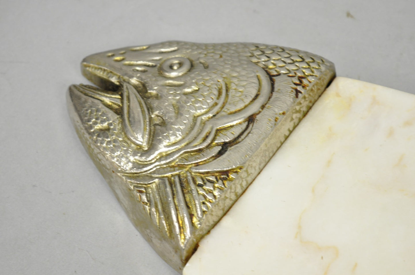 Vintage Mid Century Modern Fish Marble Metal Cutting Board Sushi Serving Platter