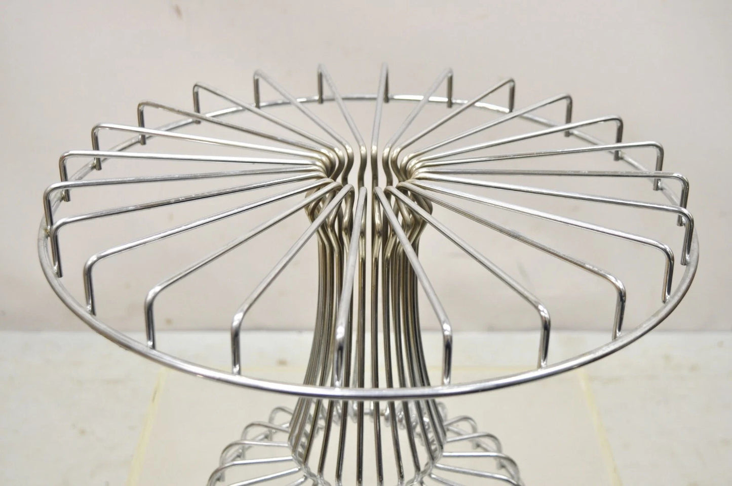 Vintage Mid Century Modern Chrome Metal Wire Pedestal Pastry Cake Stand
