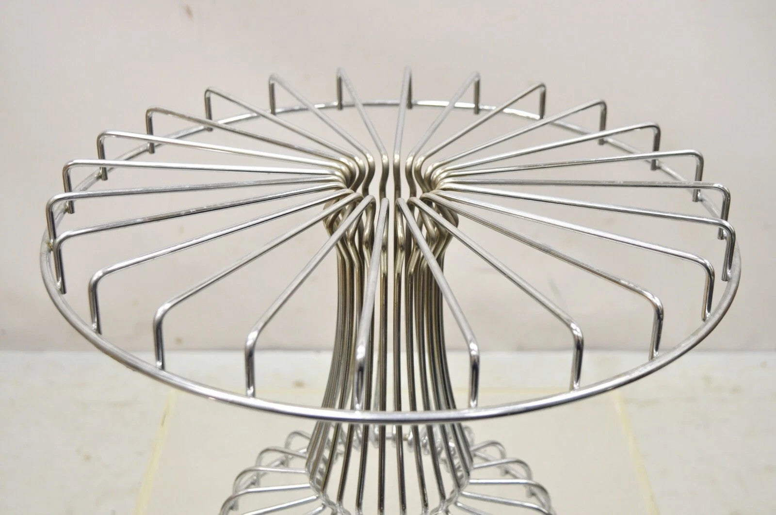 Vintage Mid Century Modern Chrome Metal Wire Pedestal Pastry Cake Stand