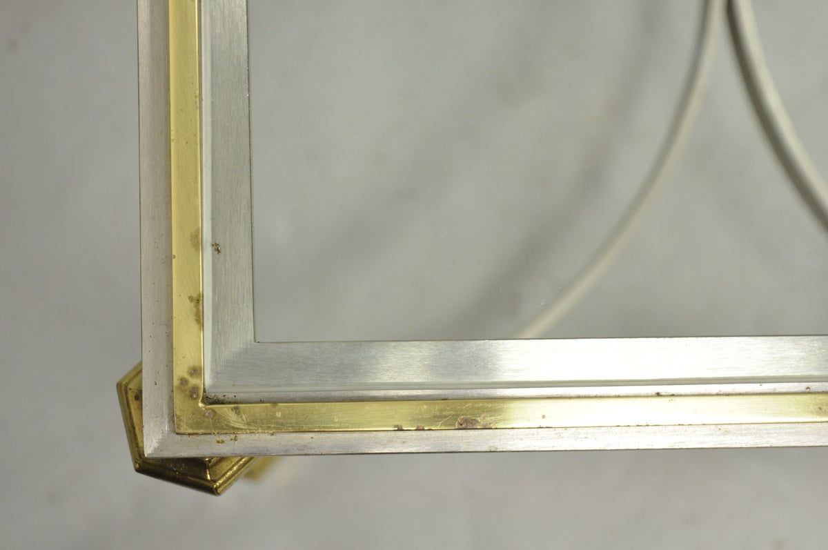 Vintage French Directoire Maison Jansen Style Steel Brass Low Square Side Table