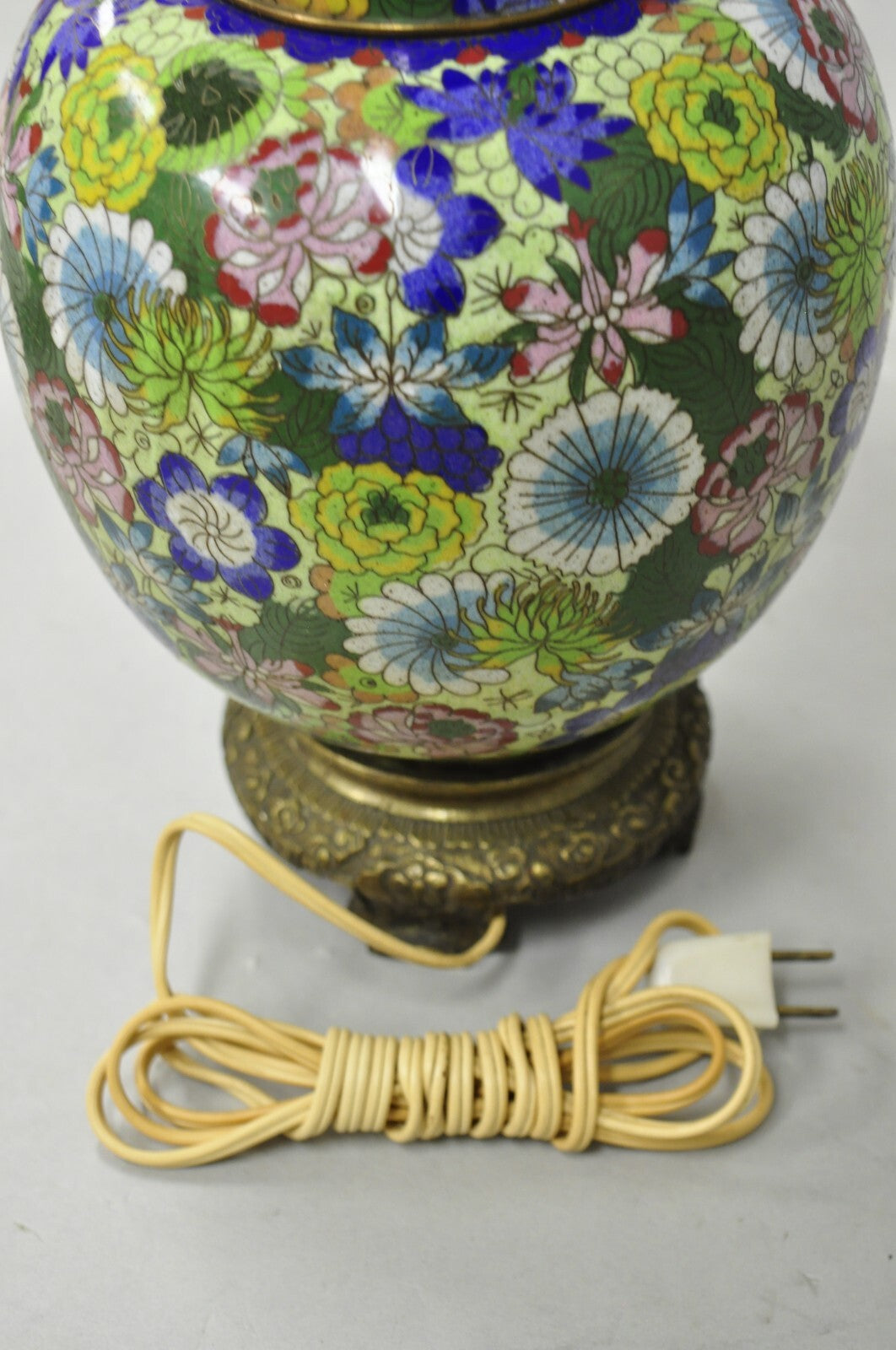 Cloisonne Porcelain Enamel Small Bronze Bulbous Chinese Ginger Jar Table Lamp