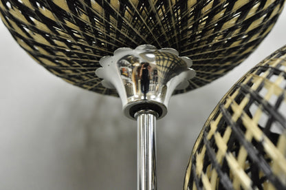 Vintage Mid Century Modern Woven Spun Fiberglass Triple Shade Table Lamp - Pair