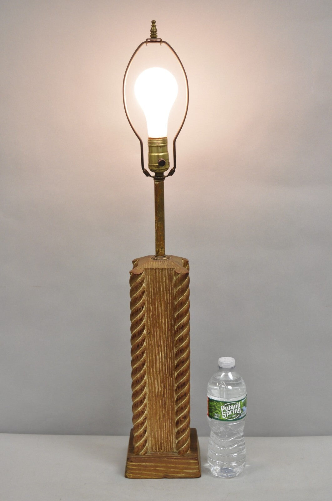 Vintage James Mont Style Mid Century Modern Cerused Oak Spiral Carved Table Lamp