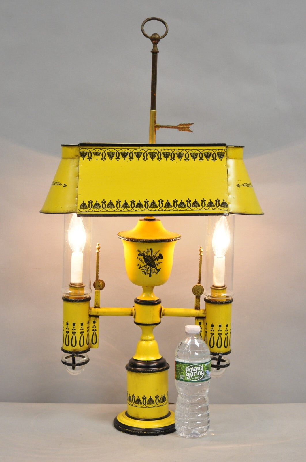 French Country Yellow Paint Italian Tole Metal Candlestick Bouilotte Table Lamp