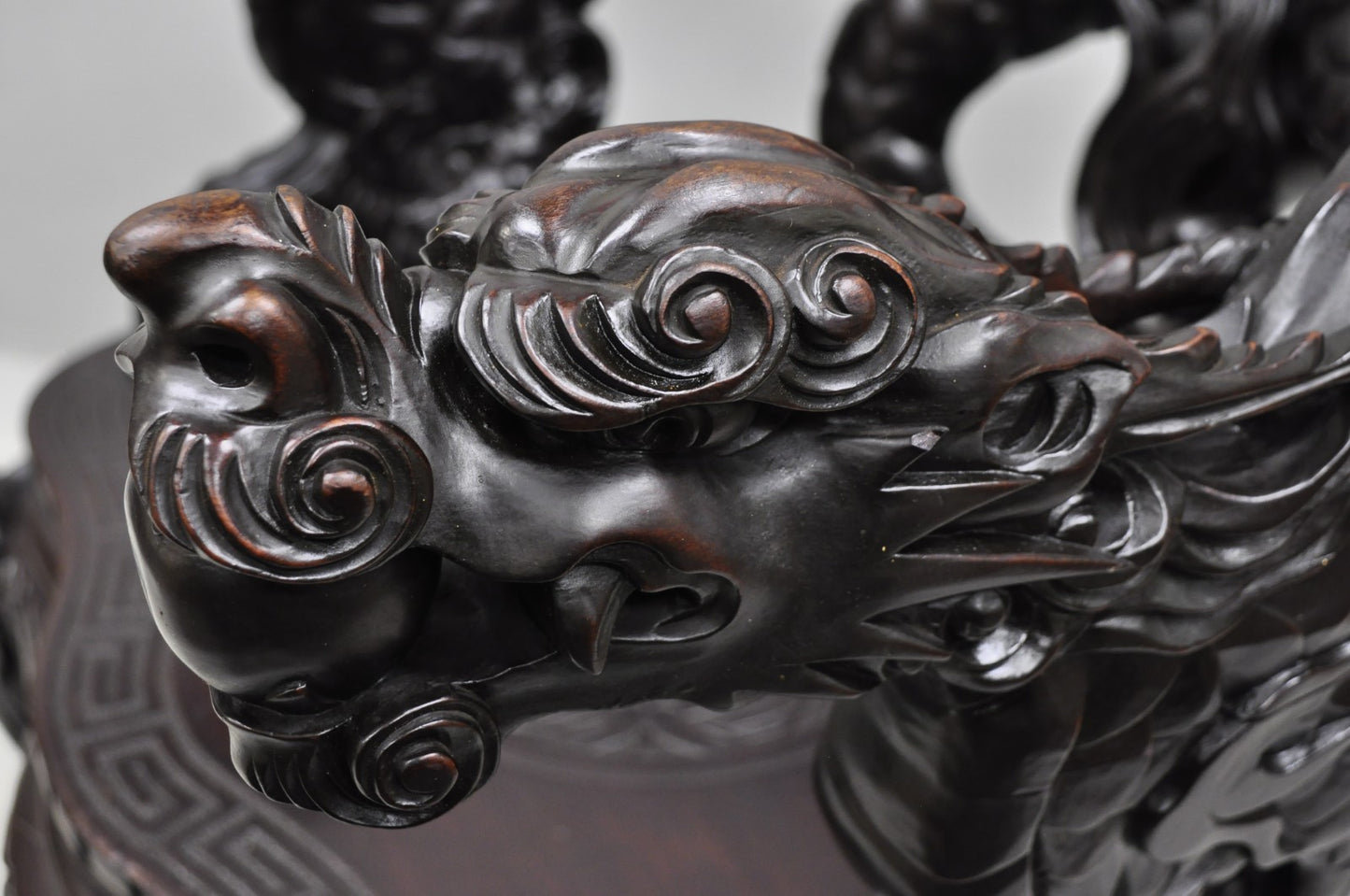 Antique Japanese Dragon Carved Wood Export Oriental Palace Lounge Arm Chair