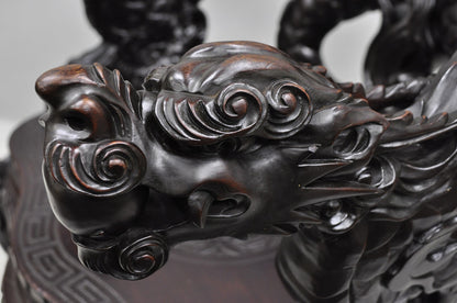 Antique Japanese Dragon Carved Wood Export Oriental Palace Lounge Arm Chair