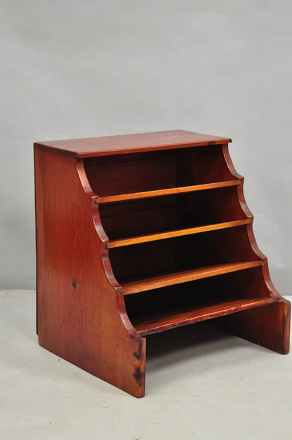 Antique French Country Primitive Pine Wood Farmhouse Magazine Rack Book Stand