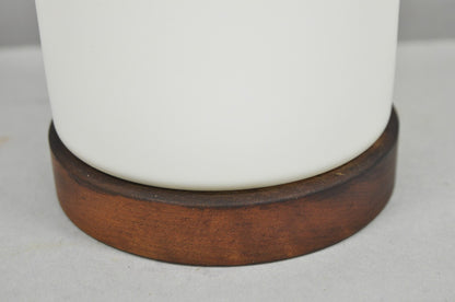 Vintage Mid Century Swedish Modern Frosted Glass Cylinder Small Teak Table Lamp