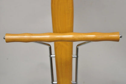 Porada Italian Post Modern Sculpted Walnut Wood and Chrome Clothing Suit Valet
