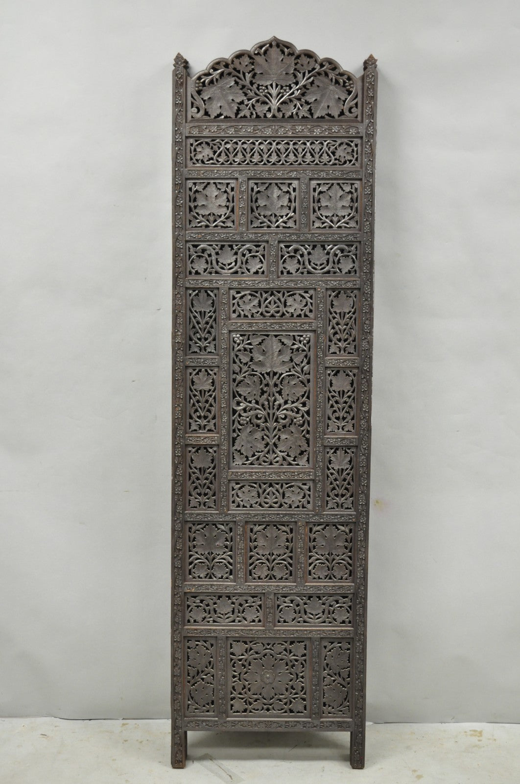 Vintage Anglo Indian Carved Teak Wood 4 Panel Room Divider Folding Screen