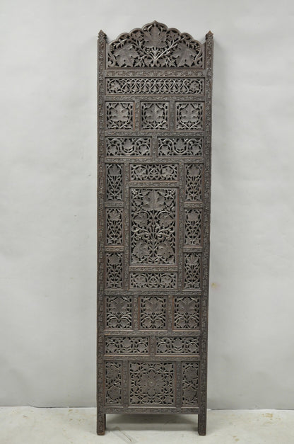 Vintage Anglo Indian Carved Teak Wood 4 Panel Room Divider Folding Screen