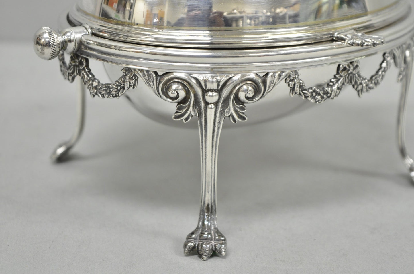 Antique English Edwardian Silver Plated Revolving Oval Serving Butter Dish