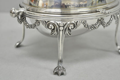 Antique English Edwardian Silver Plated Revolving Oval Serving Butter Dish