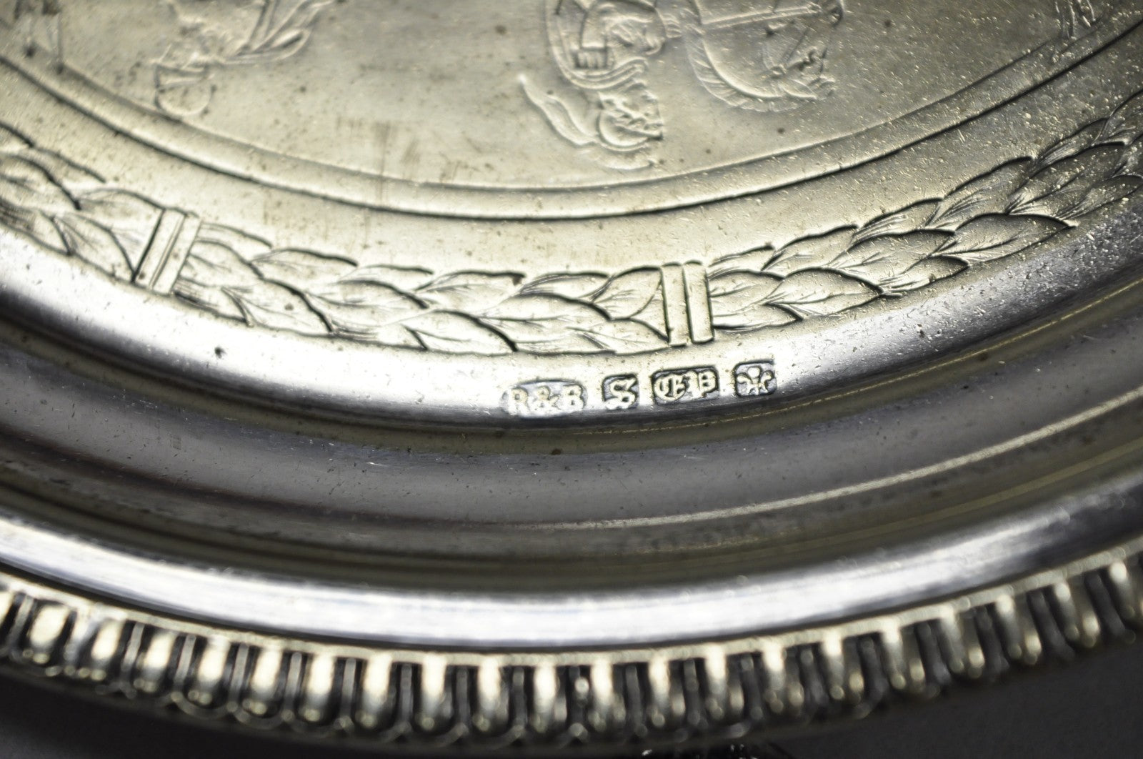 Antique Roberts & Belk Greek Classical Silver Plated 8" Footed Salver Tray Dish