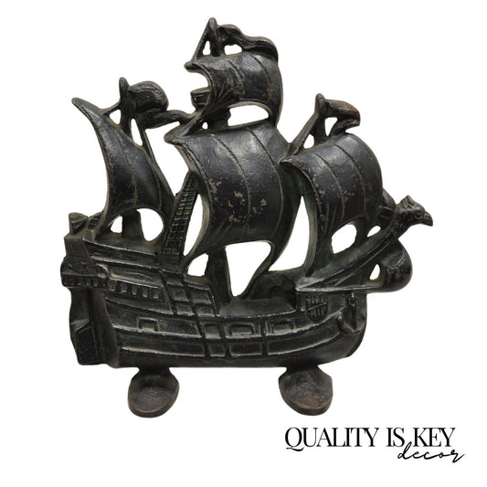 Antique Victorian 1930 Creation Co Cast Iron Figural Painted Ship Boat Door Stop