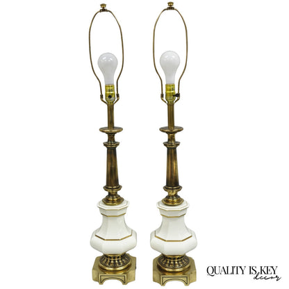 Vintage Stiffel Empire Style Burnished Brass & Porcelain Table Lamps (A) - Pair