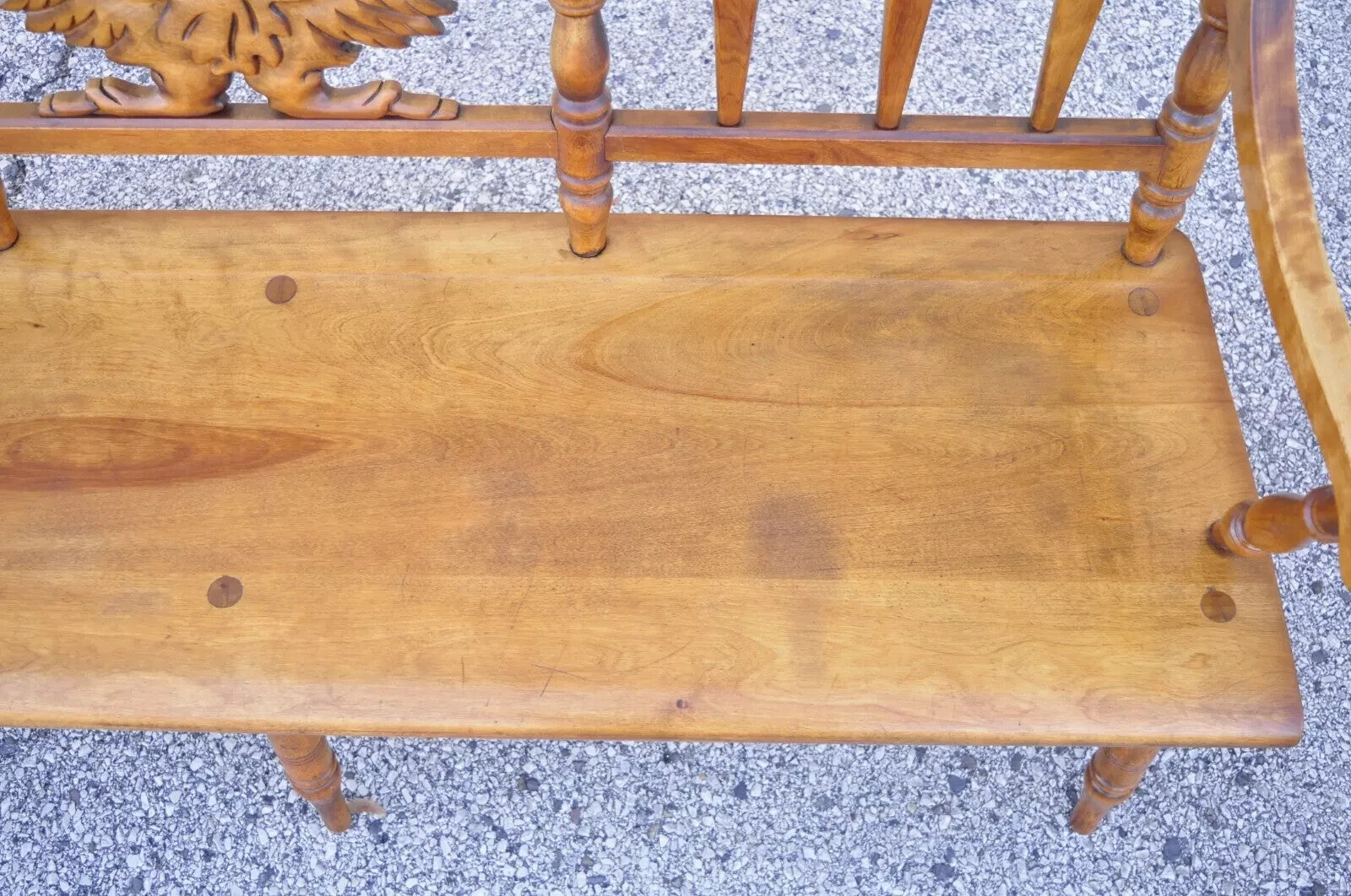 Vintage Cushman Maple Wood Carved Eagle Back Colonial Settee Deacons Bench