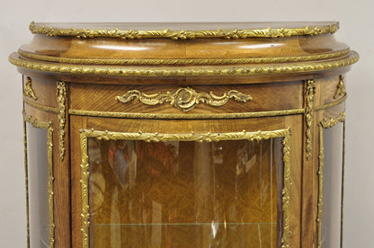 Vintage French Louis XV Style Half Round Demilune Lighted Curio Display Cabinet