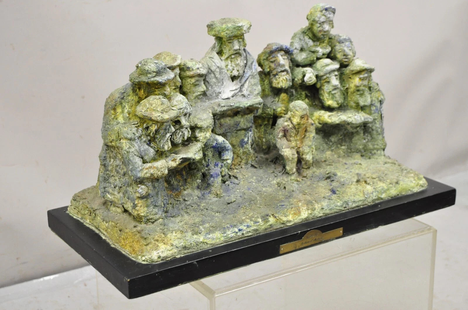 "Tashlich" by Samuel M Segal Judaism Vintage Brutalist Green Plaster Sculpture