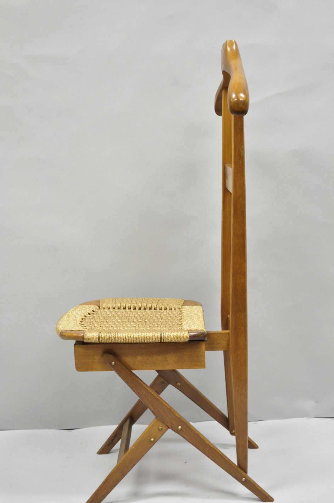 Vintage Mid Century Italian Style Modern Beech Wood Clothing Valet Chair Seat, B