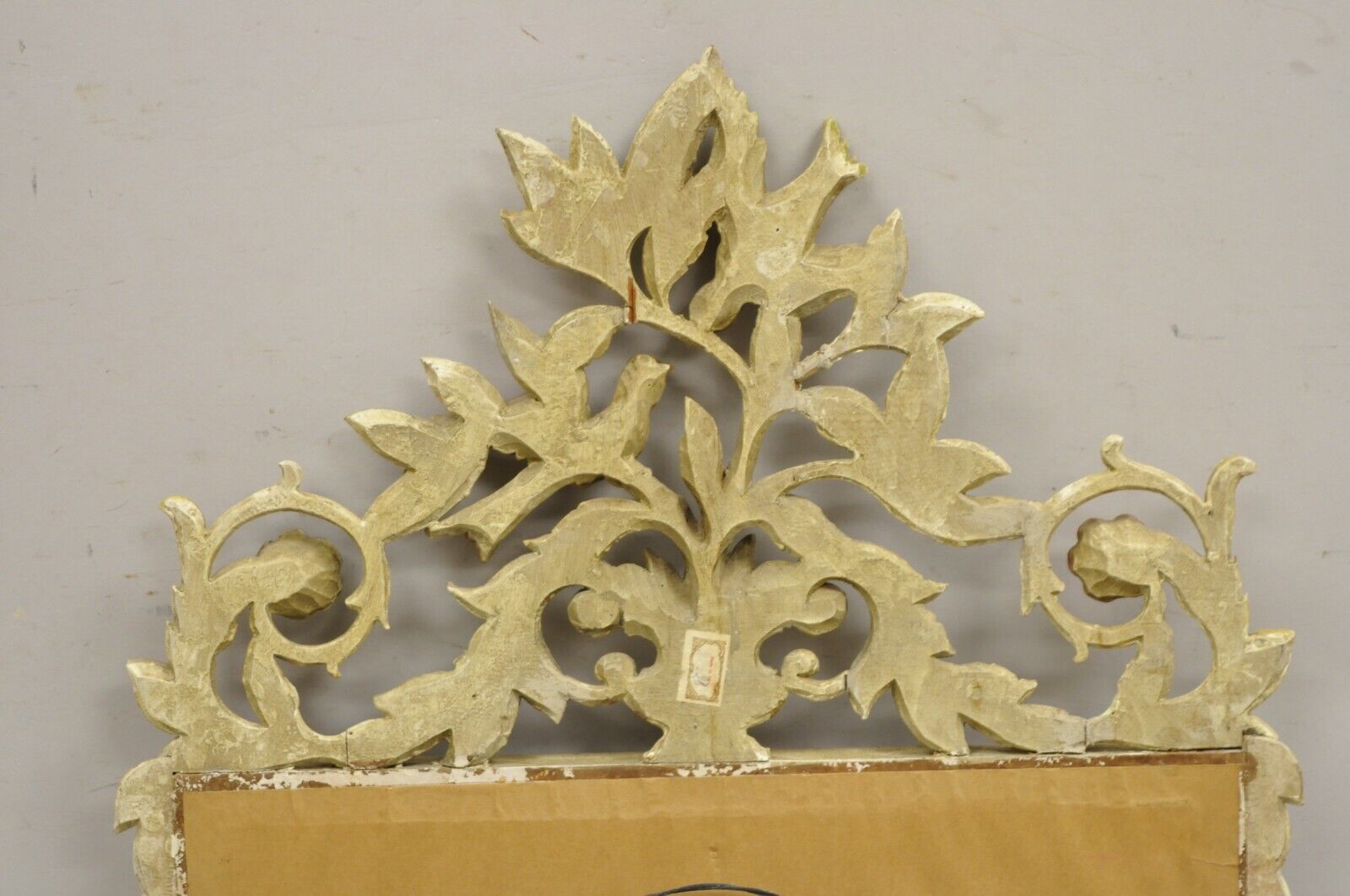 Vintage Italian Neoclassical Carved Wood Painted Birds & Flowers Wall Mirror