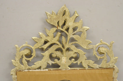 Vintage Italian Neoclassical Carved Wood Painted Birds & Flowers Wall Mirror