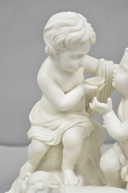French Parian Porcelain Bisque "Feed My Lambs" Christ & St John Statue Sculpture