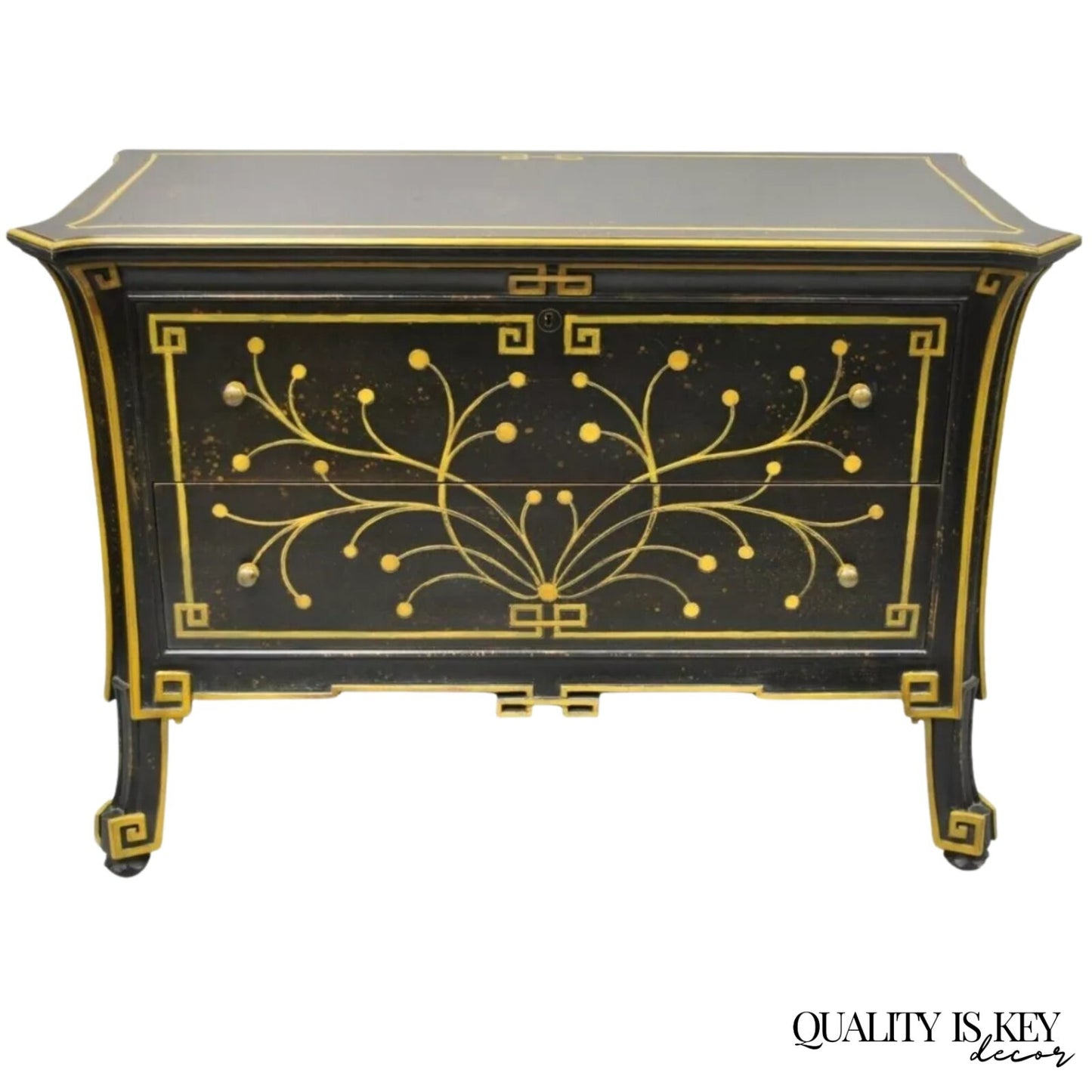 Regency Style Black Ebonized 2 Drawer Commode Dresser Chest by Decorative Crafts