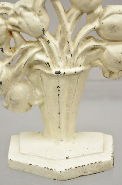 Antique Victorian Cast Iron Figural White Tulip Bouquet Painted Door Stop