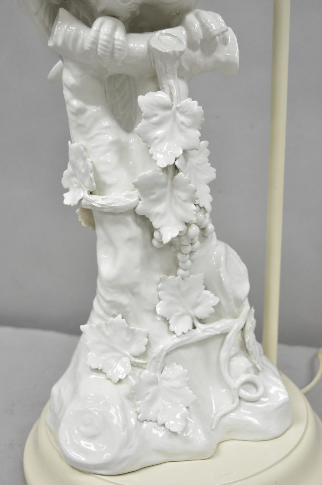 Antique Italian Blanc de Chine White Porcelain Perched Cockatoo Bird Table Lamp