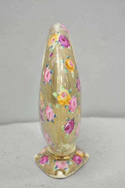 Antique Japanese Nippon Hand Painted Porcelain Gold Gilt Handle Moon Basket Vase