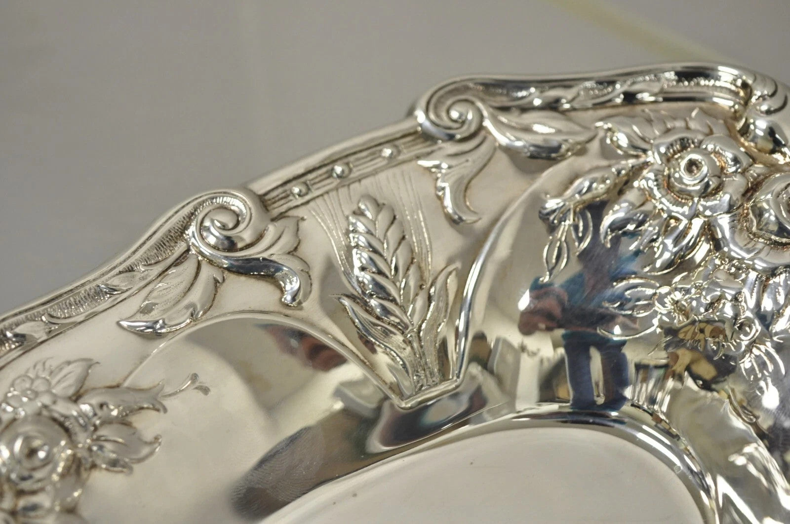 Vintage Floral Embossed Victorian Silver Plated 12" Oval Bar Nut Dish by PS & Co