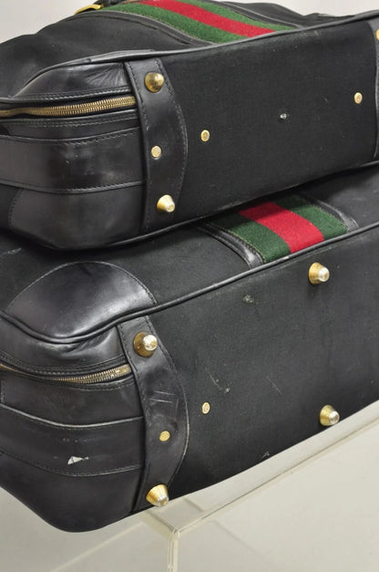 Vintage Gucci Black Canvas & Leather Suitcase Luggage Travel Bag Set - 2 Pcs