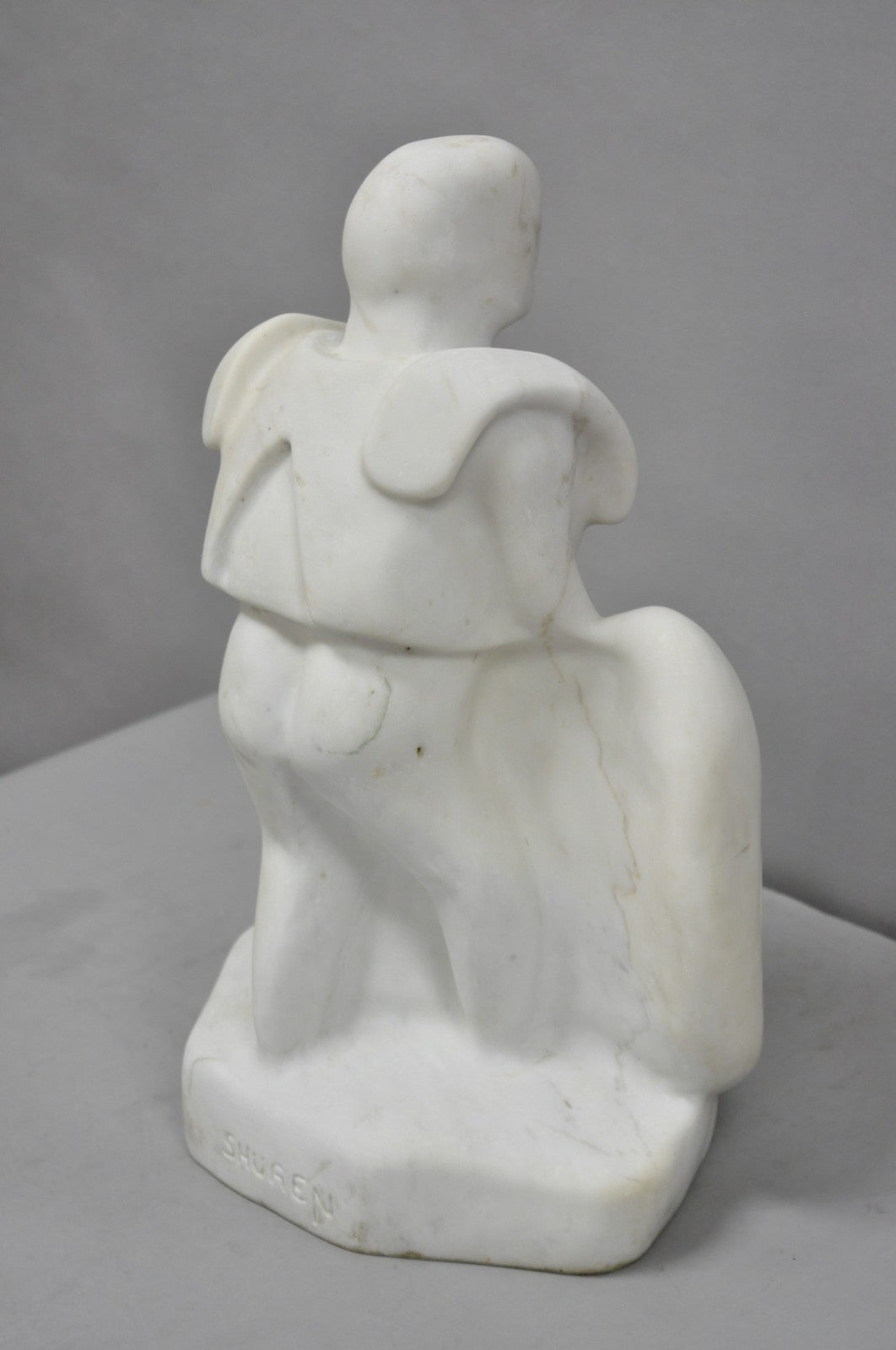 Vintage Seymour Shuren Modern White Carved Marble Male Soldier Figure Sculpture
