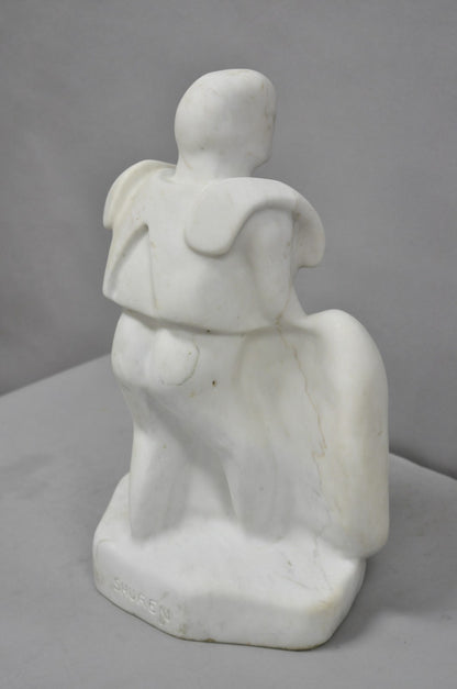 Vintage Seymour Shuren Modern White Carved Marble Male Soldier Figure Sculpture
