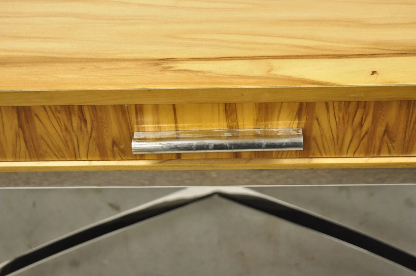 Century Furniture Modern Chrome and Zebra Wood Metal Base Desk Table 849-761