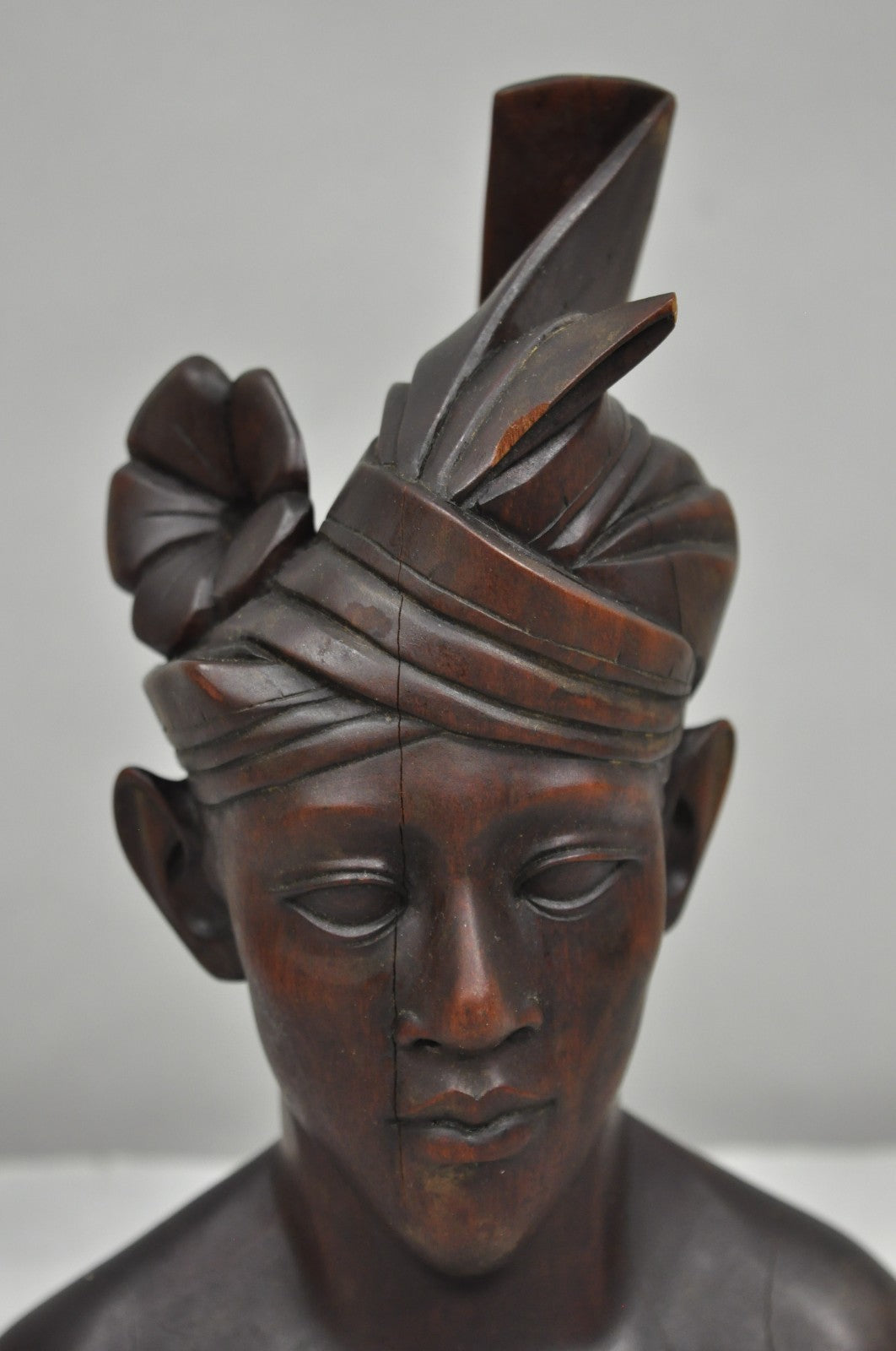 Vintage Carved Wood Balinese Indonesian Bali Woman Man Bust Sculpture
