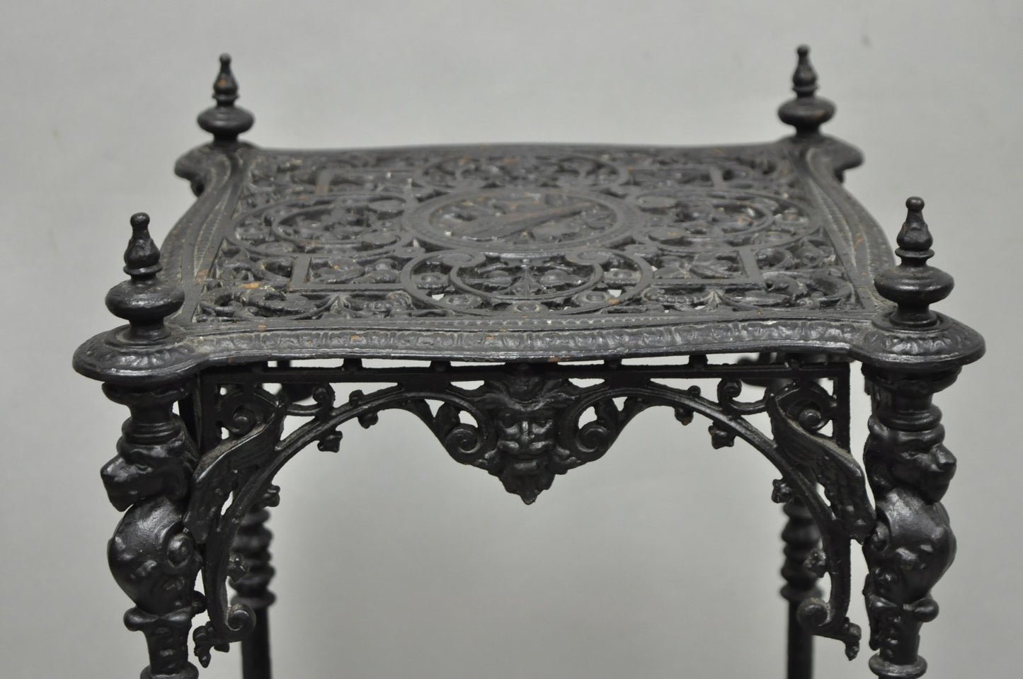 Antique French Renaissance Victorian Cast Iron Figural 3 Tier Plant Stand Table
