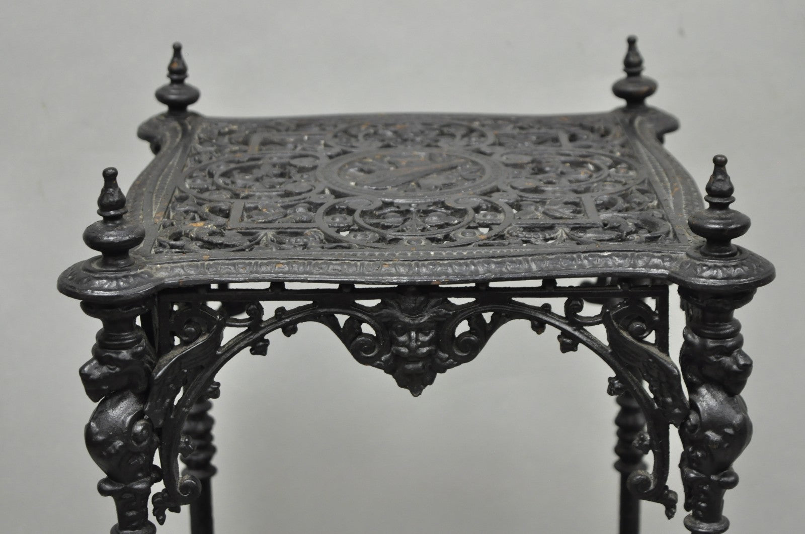 Antique French Renaissance Victorian Cast Iron Figural 3 Tier Plant Stand Table