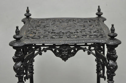 Antique French Renaissance Victorian Cast Iron Figural 3 Tier Plant Stand Table