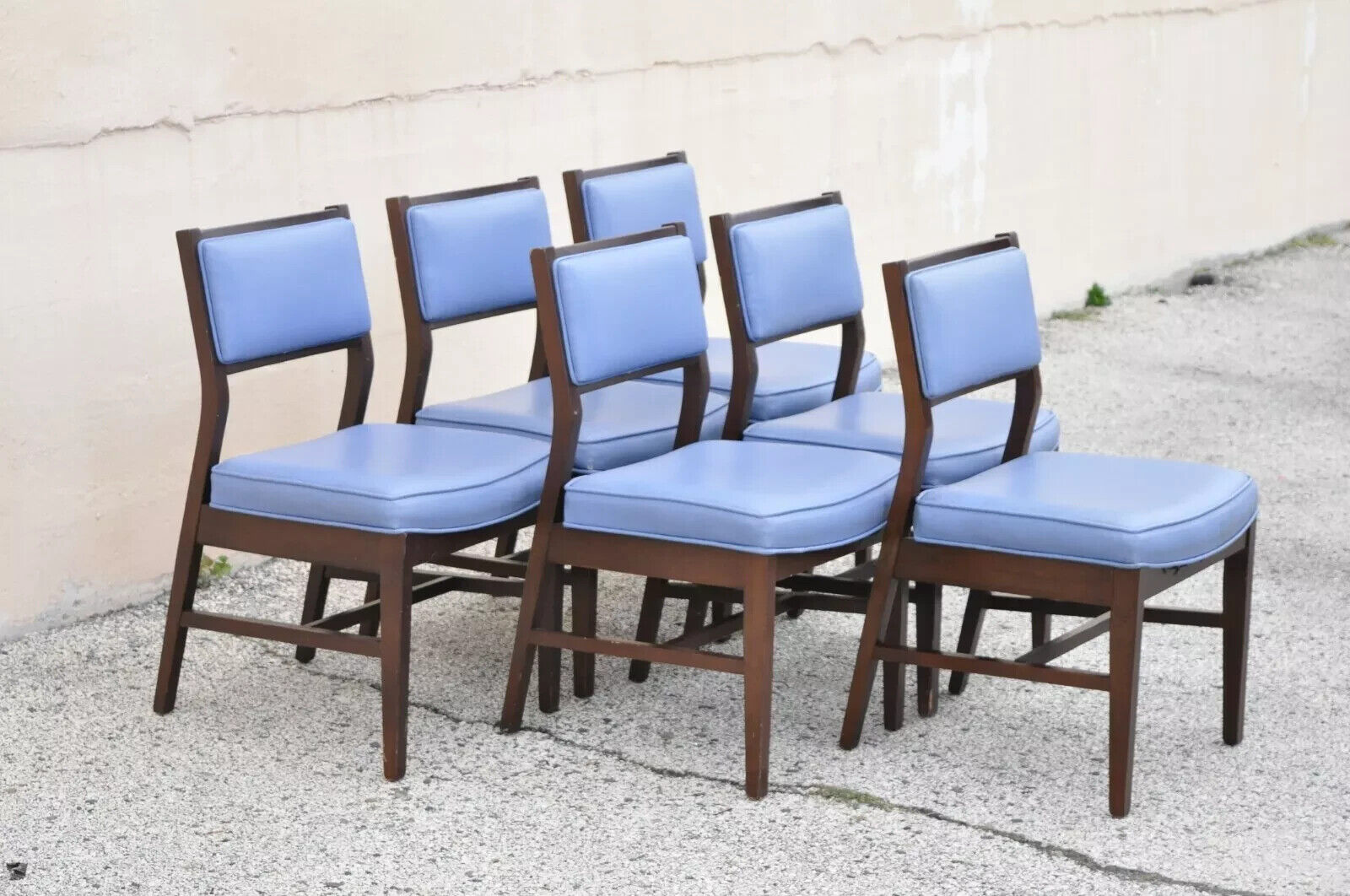 Vintage Mid Century Modern Jens Risom Style Blue Sculpted Dining Chair -Set of 6