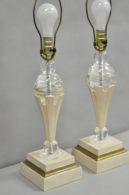 Vintage Art Deco Style Acrylic Lucite Sphere Tapered Table Lamps - a Pair
