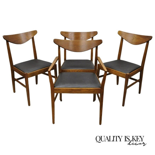 Vintage Mid Century Modern Cat Eye Walnut Dining Chairs by Stanley - Set of 4