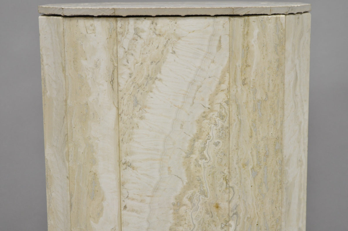 Vintage Postmodern Travertine Stone Small 20" Modern Pedestal Stand Side Table