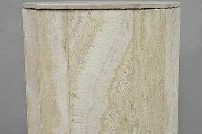 Vintage Postmodern Travertine Stone Small 20" Modern Pedestal Stand Side Table