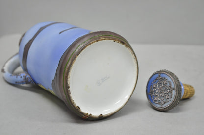 Antique Nippon Hand Painted Blue Halloween Pattern Porcelain Wine Jug w/ Cork