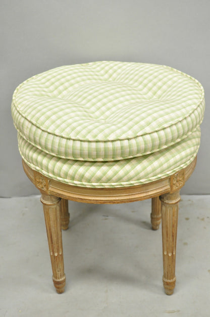 Vintage French Country Louis XVI Style Round Seat Carved Vanity Stool Chair