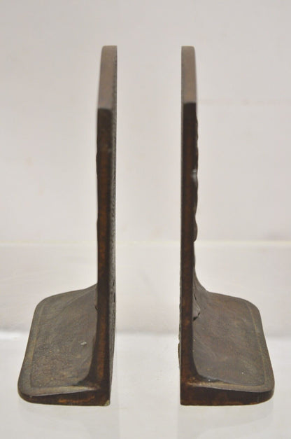 Antique Cast Iron End of Trail Indian Native American Figural Bookends