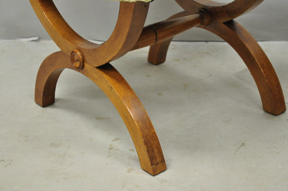Vintage Italian Neoclassical Style Walnut Wood Curule X-Form Stool - a Pair
