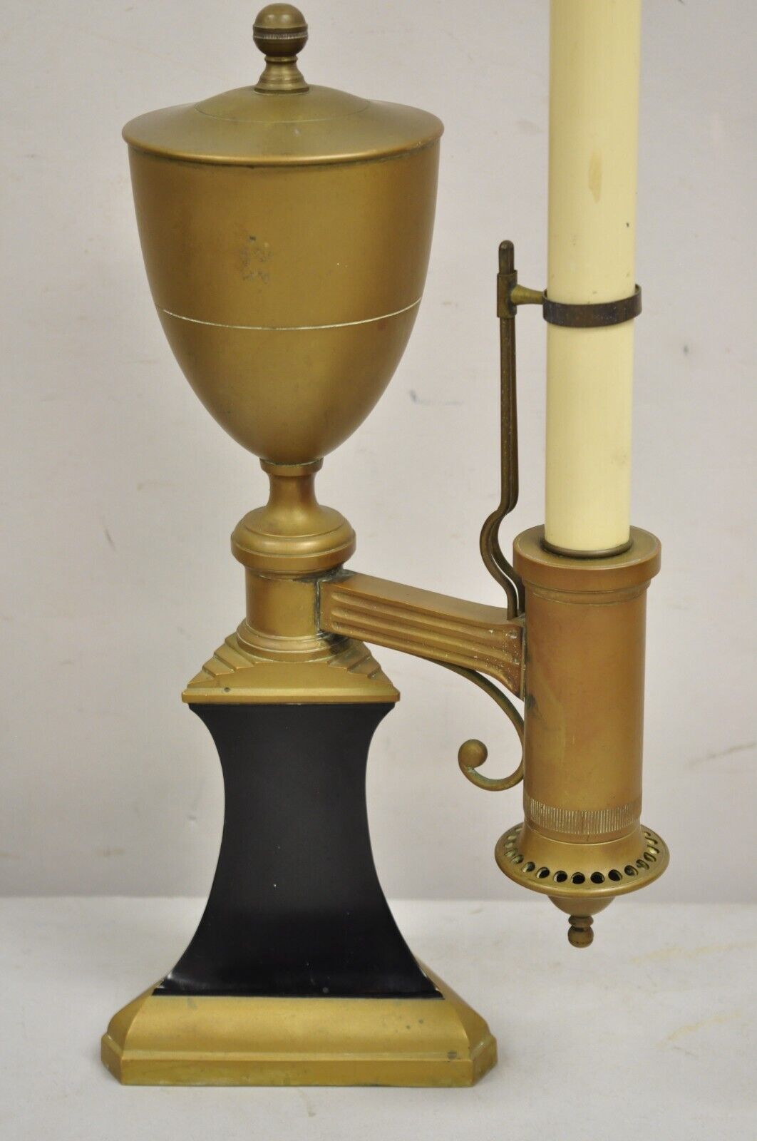 French Empire Neoclassical Brass Candlestick Student Oil Style Table Lamp